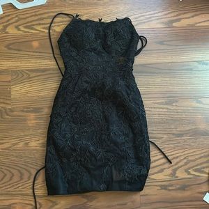 Black HOMECOMING dress lace up back w/ LACE Flower Details! NEVER WORN!